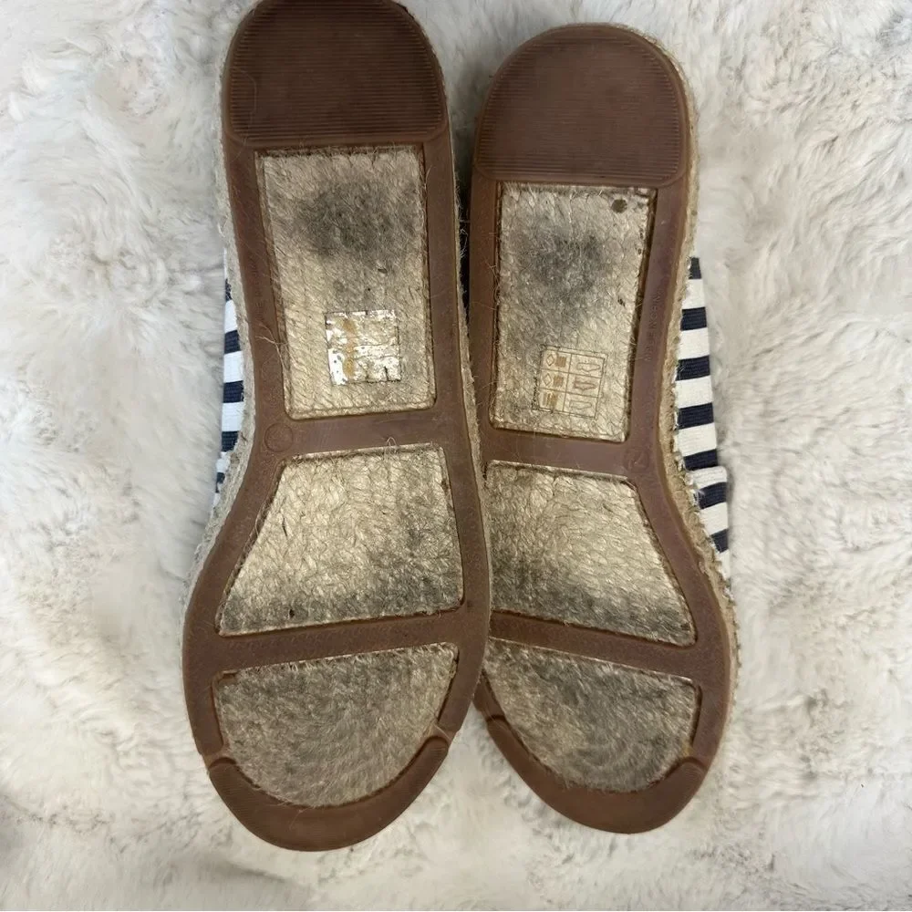 J. Crew Womens Striped Canvas Slip-On Flat Espadrilles Navy White Size 7.5